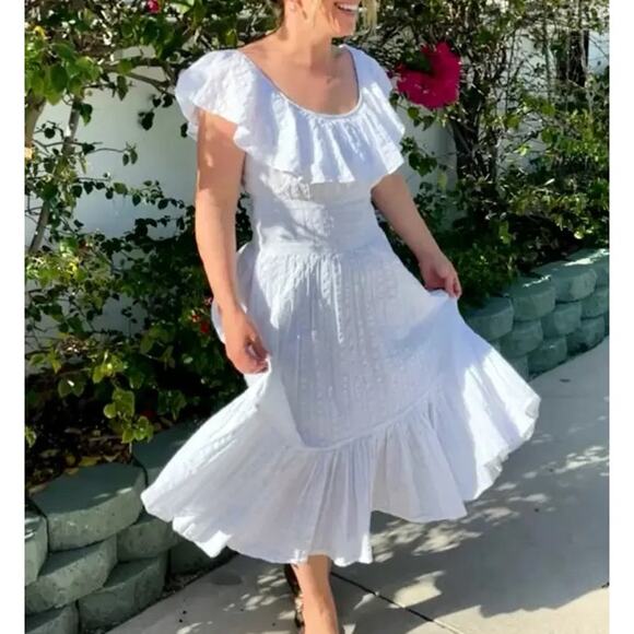 Tory Burch White Striped Seersucker Tiered Dress Sz. 4 - Picture 1 of 10